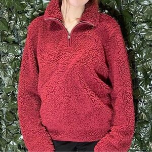 Sonoma Cozy Deep Red Sherpa Fleece Teddy Bear Pullover 1/4 Zip Top Sz M